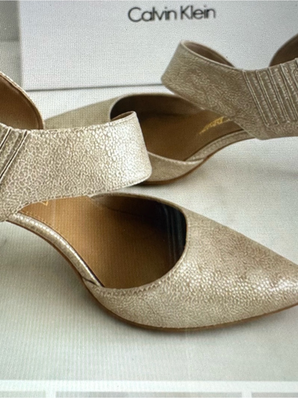Calvin Klein Metallic Champagne Pointed-Toe Heels